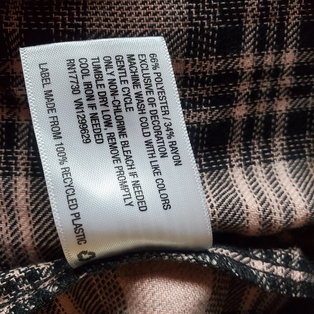 Knox Rose Top Women's Medium Pink Black Plaid Flannel V Neck Puff Sleeve Boho - Picture 7 of 9